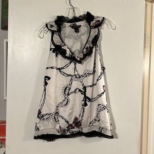 White House|Black Market silk sleeveless ruffle collar blouse elastic waist